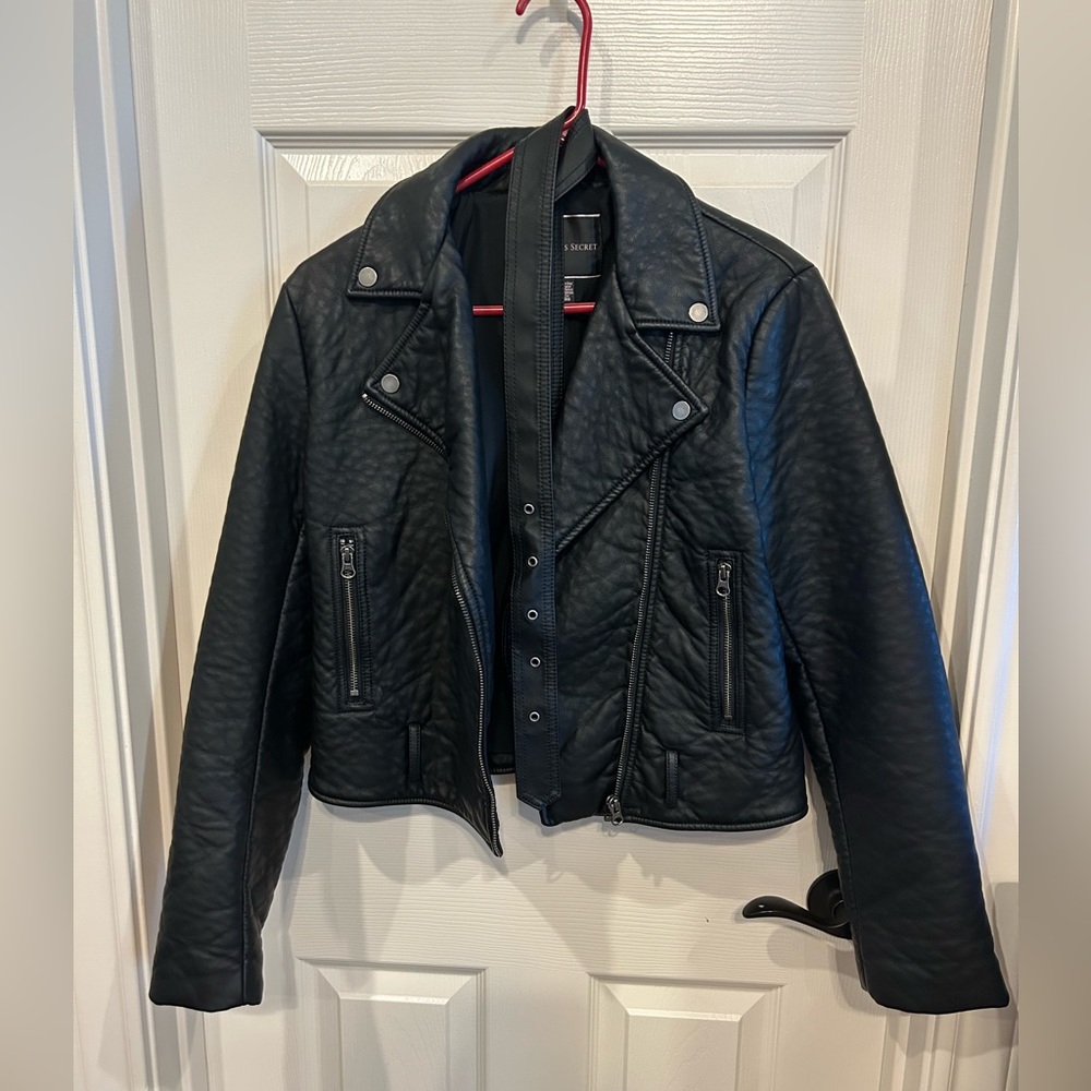 Black leather biker jacket; well made.